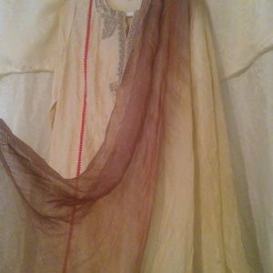 Cream embroidery work pakistani salwar kameez